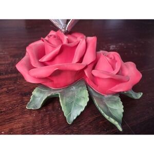 Red Rose Butterfly Ceramic Figurine Home Décor Flower Ornament 5.5" Made in...